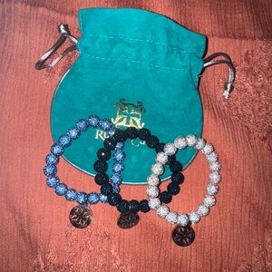 Rustic Cuff Trio Beaded Bracelets in Blue, Black, and Silver